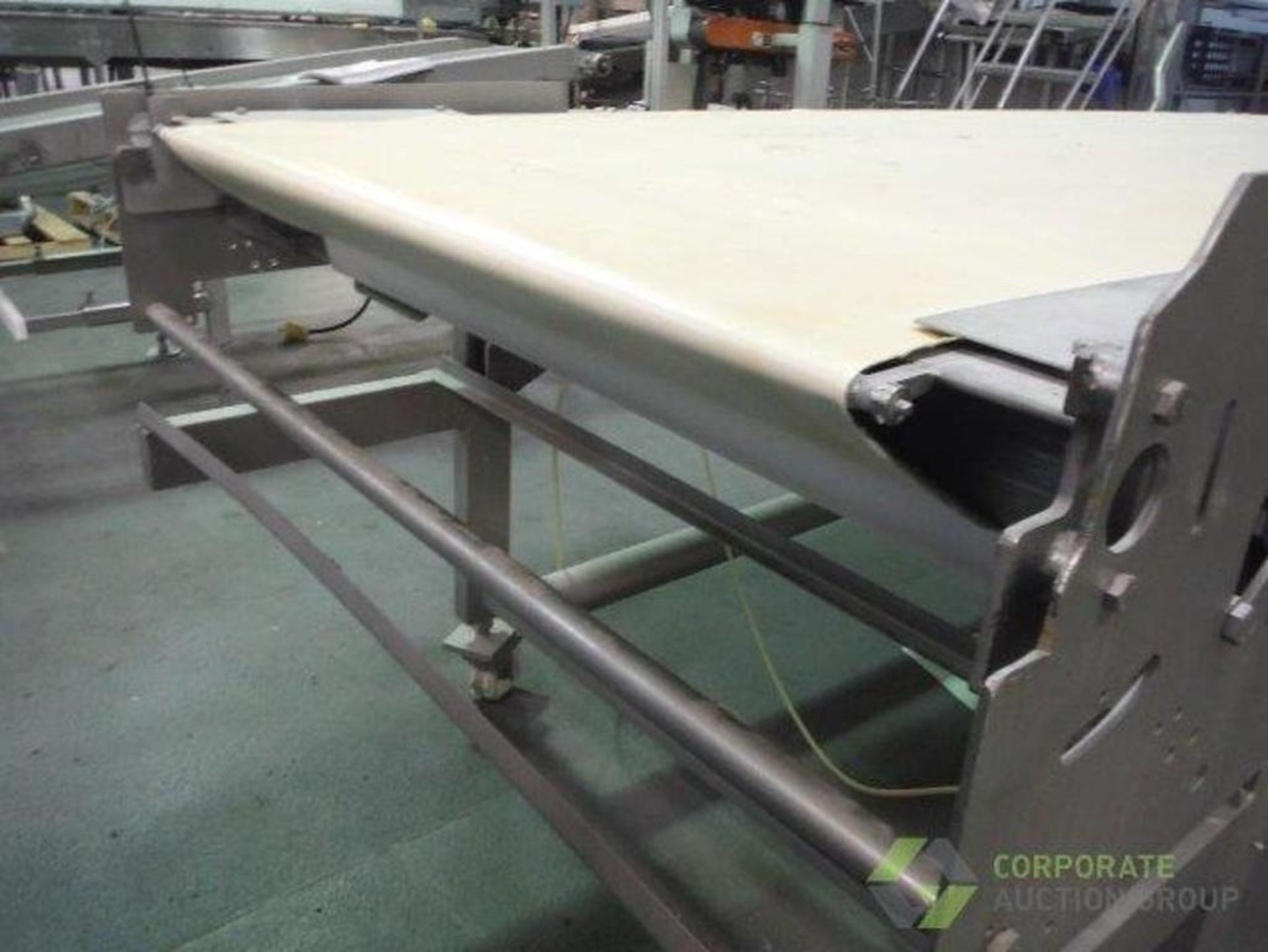 Belt conveyor, white sanitary belt, 116 in. long x 36 in. wide x 38 in. tall, motor and drive, SS fr - Image 8 of 10
