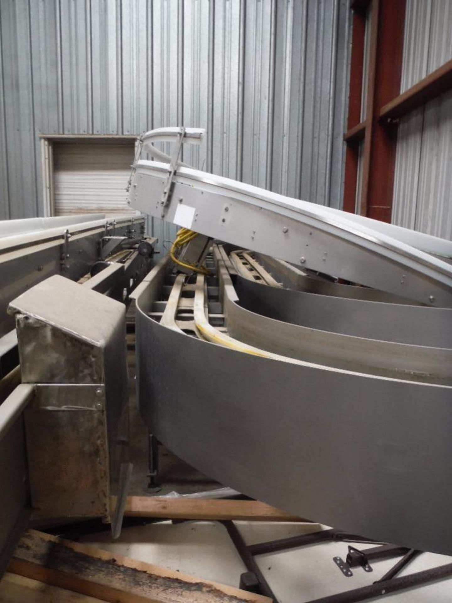 SS two lane conveyor frame, straight section 200 in. long x 10 in. wide, 180 degree section 190 in. - Image 2 of 5