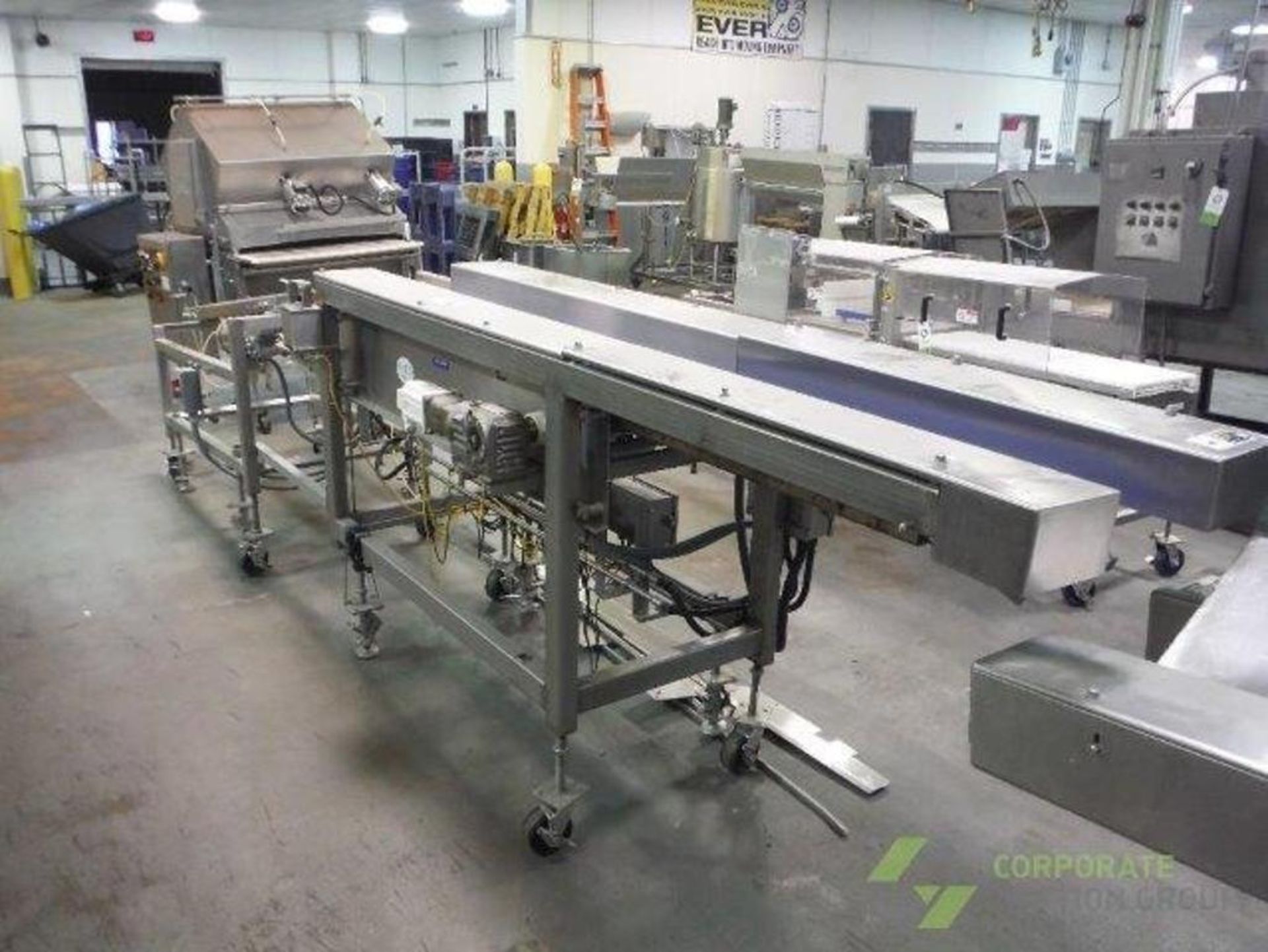 BMI dual lane belt conveyor, blue sanitary belts, 80 in. long x 3.5 in. wide x 33 in. infeed x46 in. - Image 8 of 10