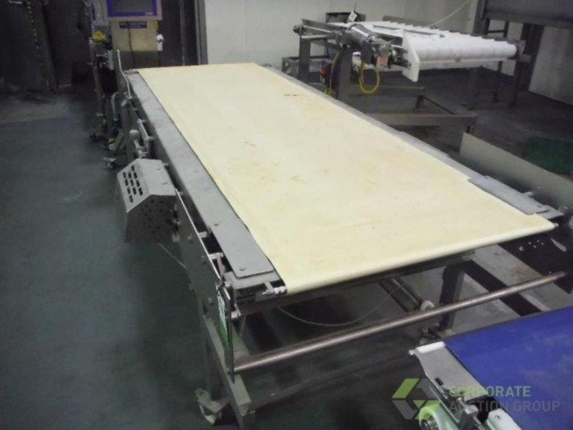 Belt conveyor, white sanitary belt, 116 in. long x 36 in. wide x 38 in. tall, motor and drive, SS fr - Image 2 of 10