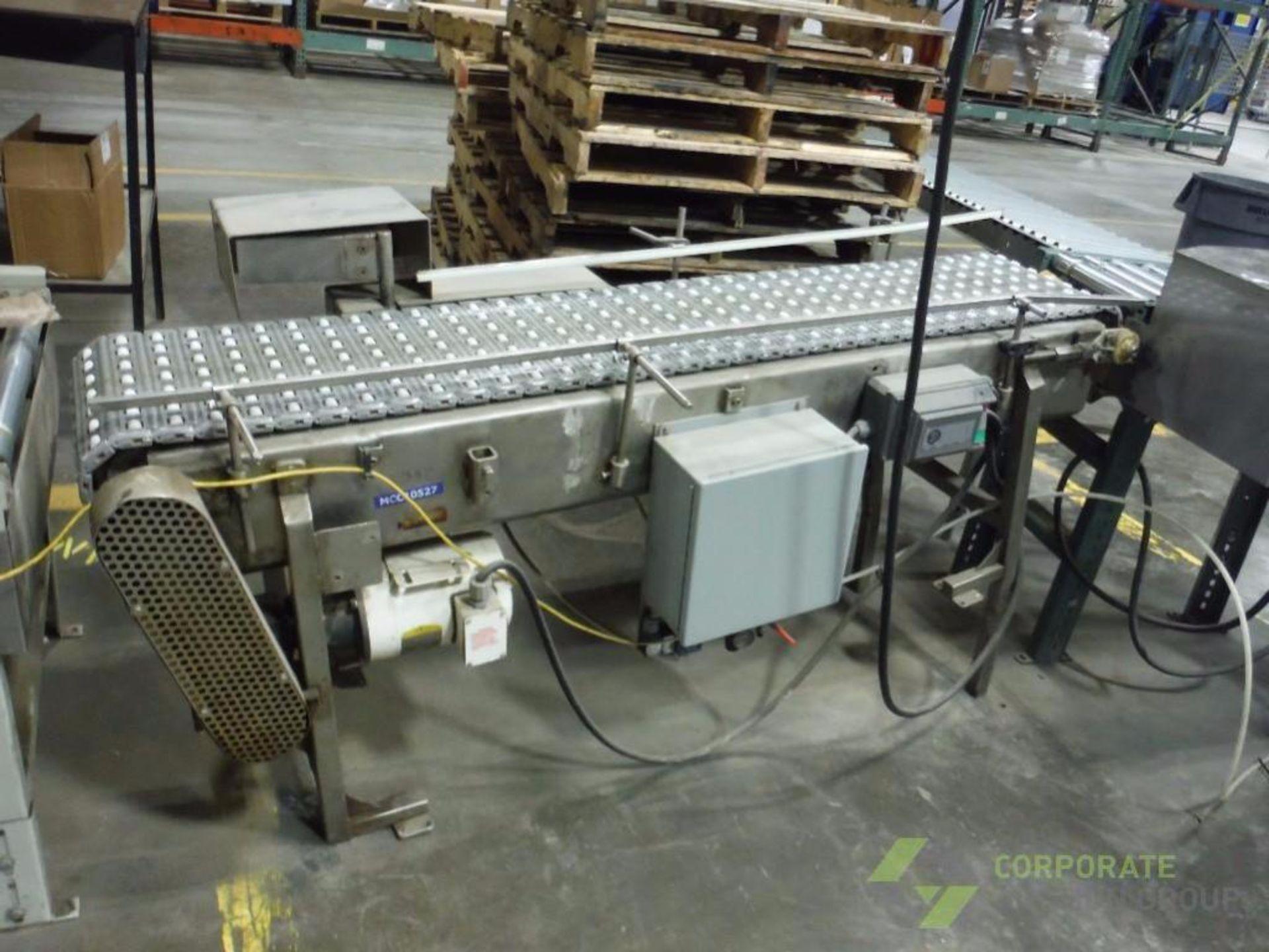 SS accumulation conveyor, 70 in. long x 14 in. wide, motor and drive ** Rigging Fee: $ 150** (Locate