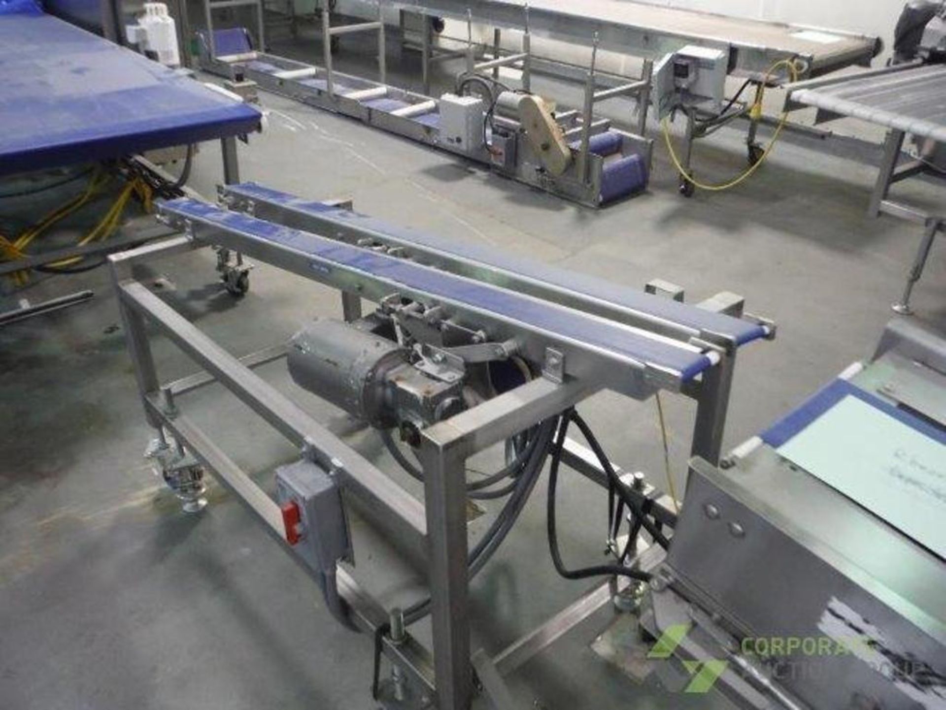 BMI dual lane belt conveyor, blue sanitary belts, 80 in. long x 3.5 in. wide x 33 in. infeed x46 in. - Image 5 of 9