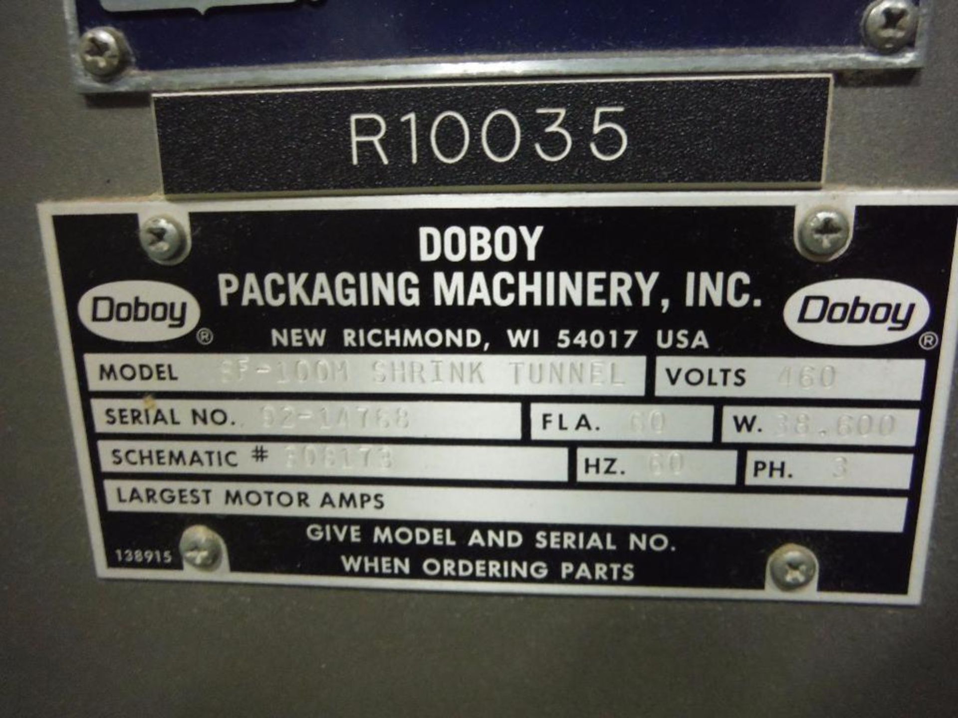 Doboy shrink tunnel, Model SF-100M Shrink Tunnel, SN 92-14768, 48 in. long x 28 in. wide x 19 in. ta - Image 5 of 7