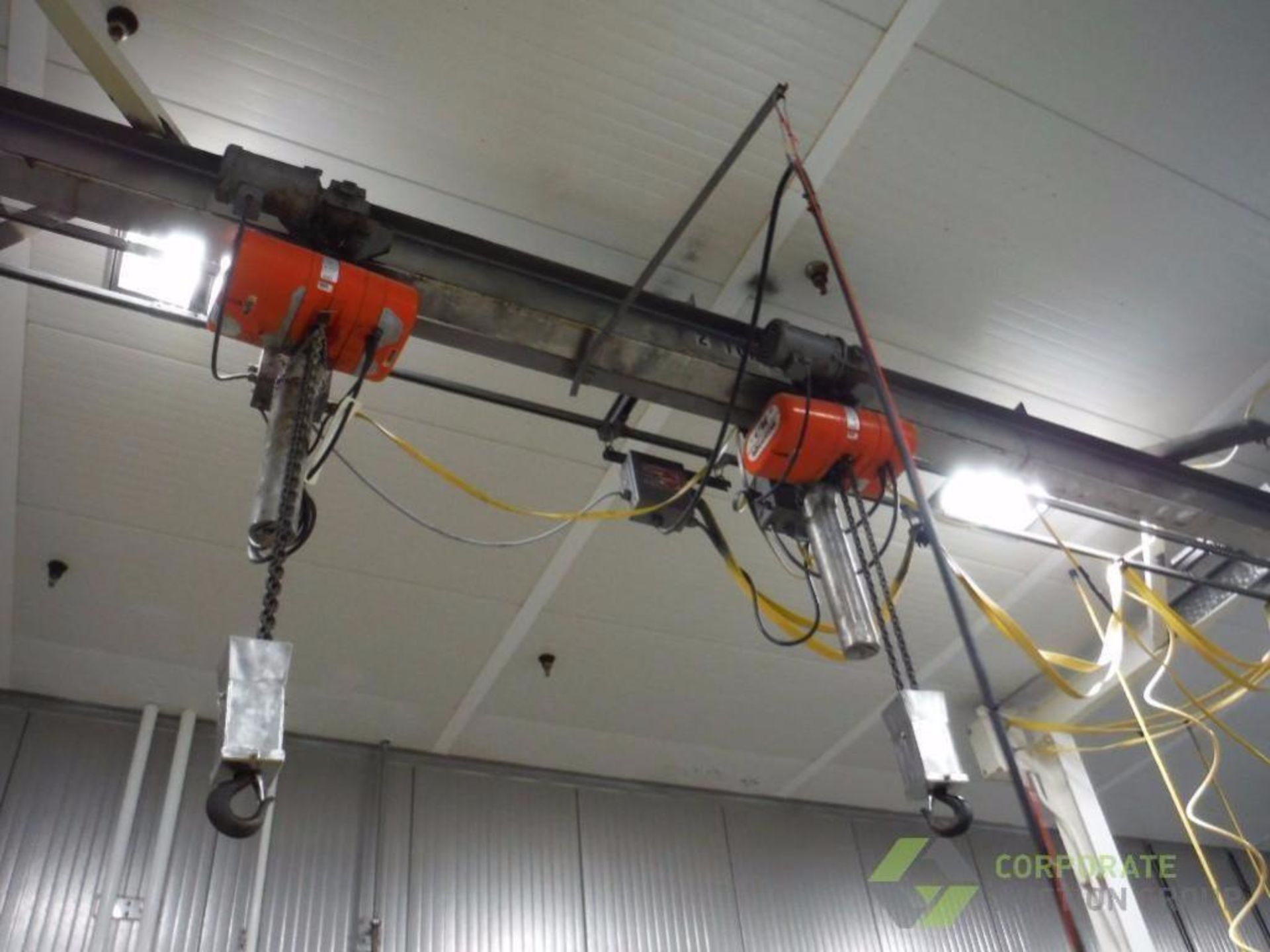 2 ton bridge crane with power travel, (2) CM Lodestar chain hoists with pendant control, 4 posts ** - Image 2 of 4