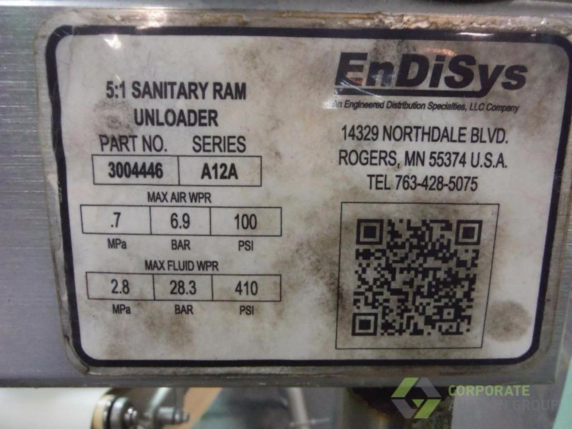 Endisys sanitary ram unloader, series A12A, 19 in. dia. [Lot offered subject to seller confirmation, - Image 3 of 3