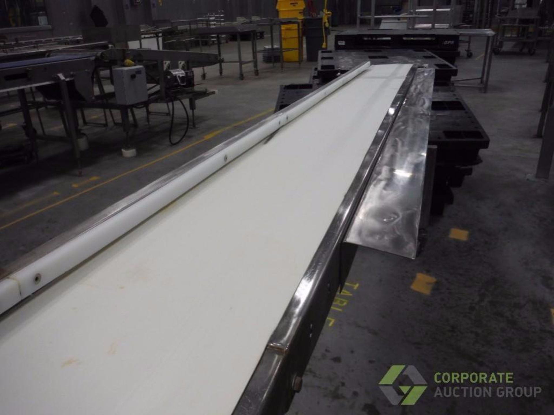 SS conveyor, white vinyl belt, 198 in. long x 11 in. wide, 1 hp motor and drive ** Rigging Fee: $ 10 - Image 3 of 5