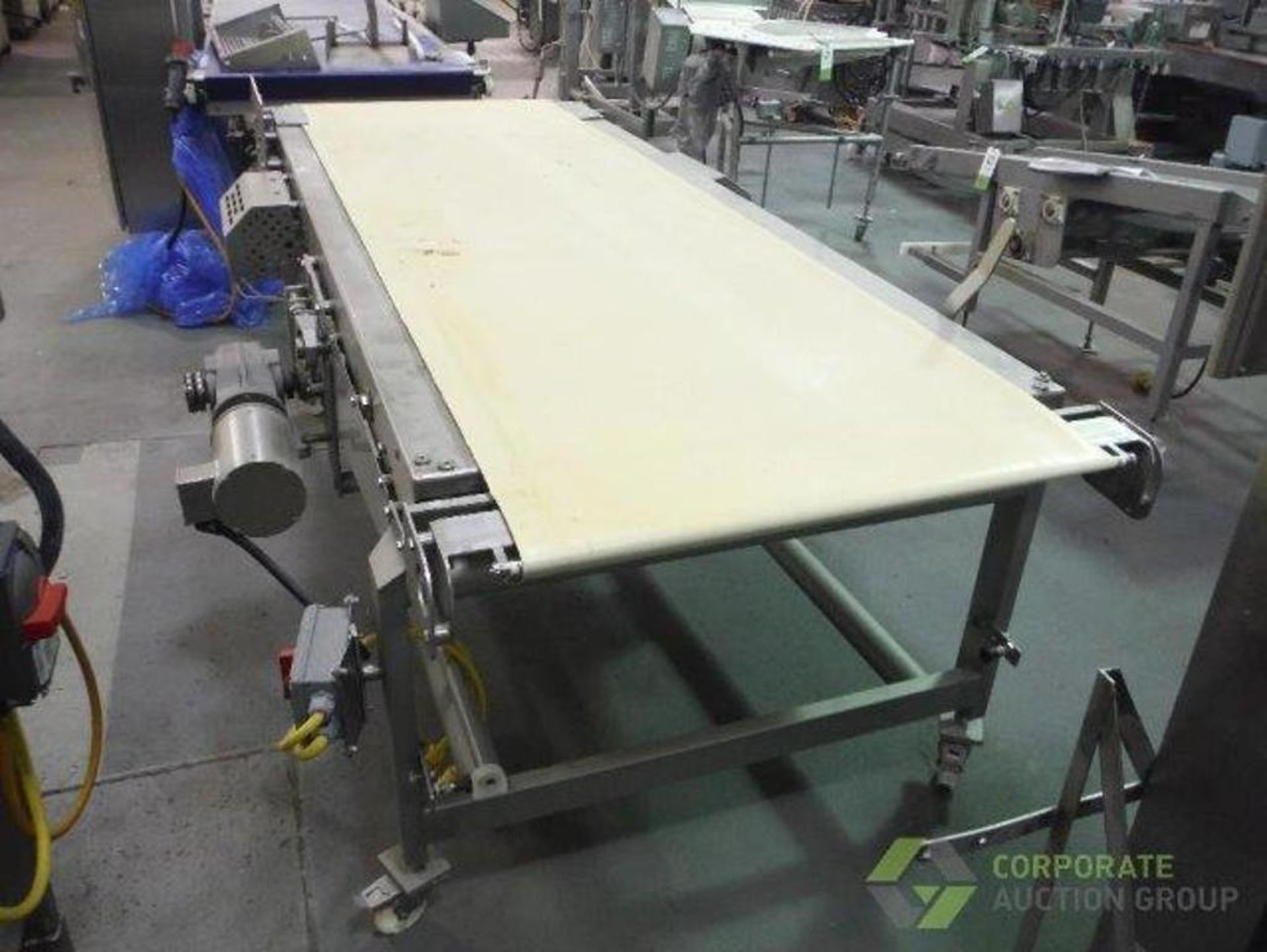 Belt conveyor, white sanitary belt, 116 in. long x 36 in. wide x 38 in. tall, motor and drive, SS fr - Image 9 of 10