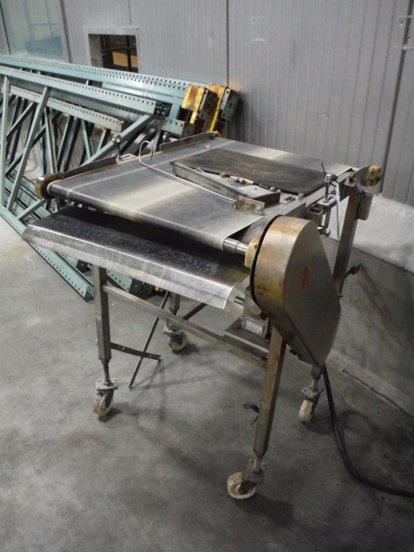 SS power belt conveyor, 37 in. long x 26 in. wide x 42 in. tall, 1/2 hp drive, SS frame, on casters. - Image 2 of 5