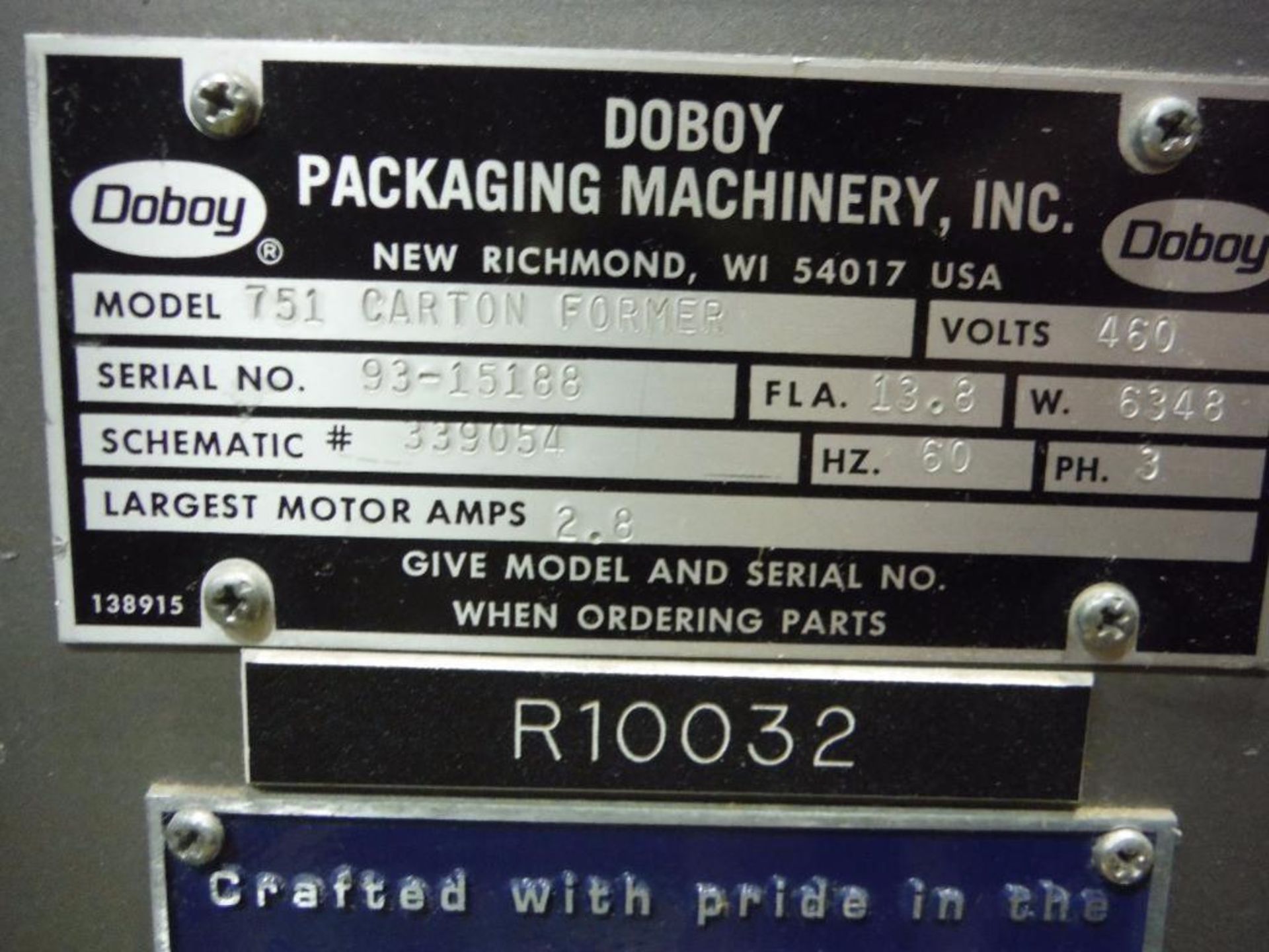 Doboy carton former, Model 751 carton former, SN 93-15188, with Doboy forming head, SN 92-14230, Nor - Image 5 of 9