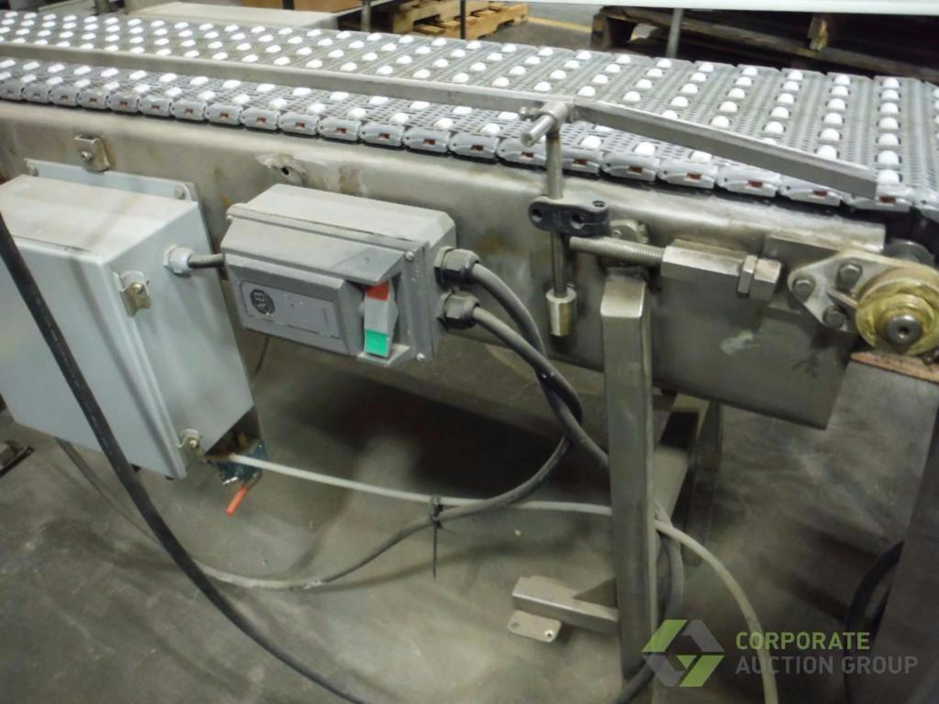 SS accumulation conveyor, 70 in. long x 14 in. wide, motor and drive ** Rigging Fee: $ 150** (Locate - Image 2 of 6