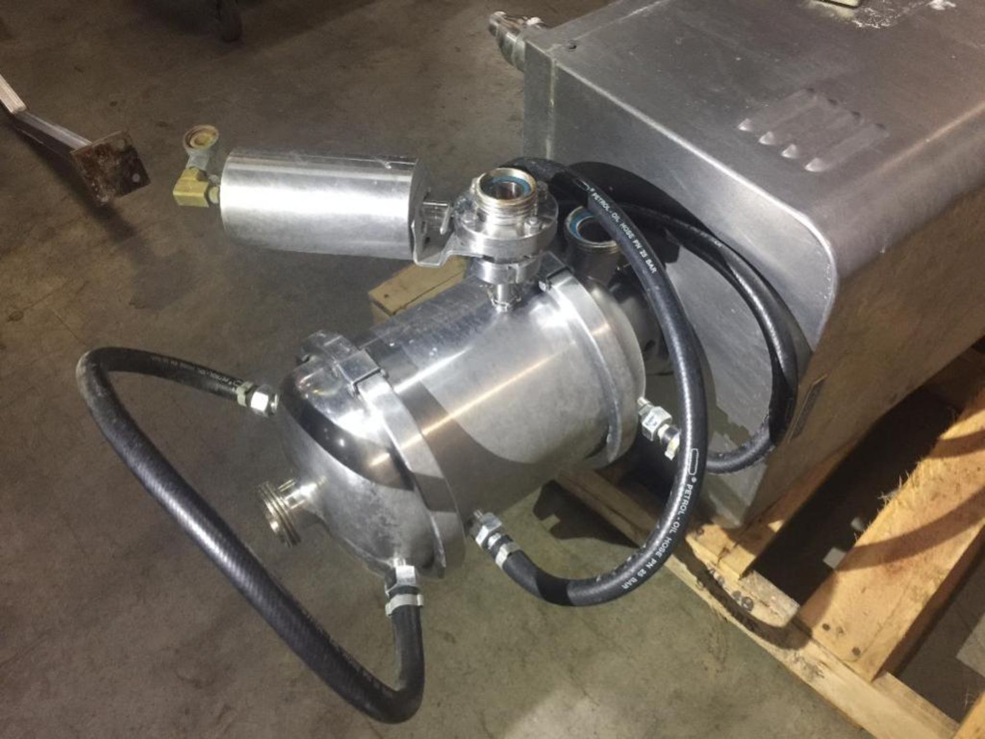 SS shear pump/mixer, motor and drive, SS sanitary fittings. ** Rigging Fee: $ 125 ** (Located in: Br - Image 3 of 5