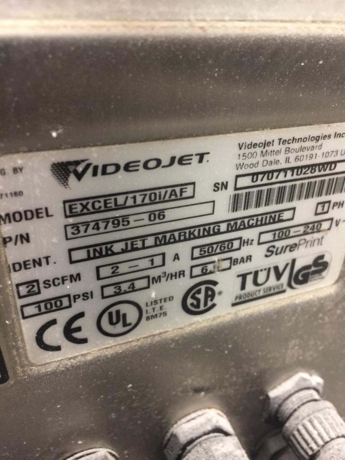 VideoJet ink jet coder, model 170i/AF, s/n 070711028WD, on wheels, with head on stand. ** Rigging Fe - Image 3 of 6