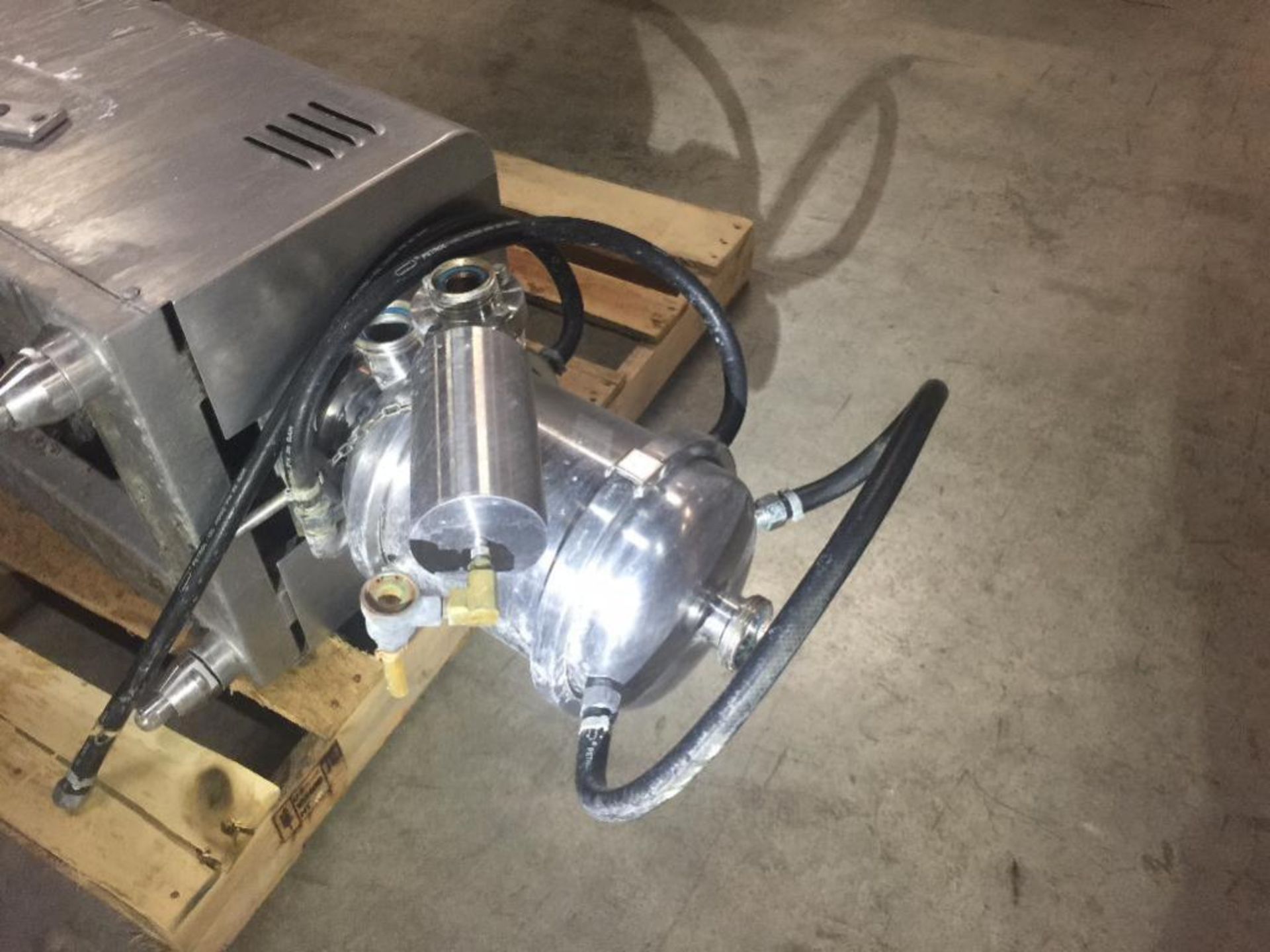 SS shear pump/mixer, motor and drive, SS sanitary fittings. ** Rigging Fee: $ 125 ** (Located in: Br - Image 2 of 5