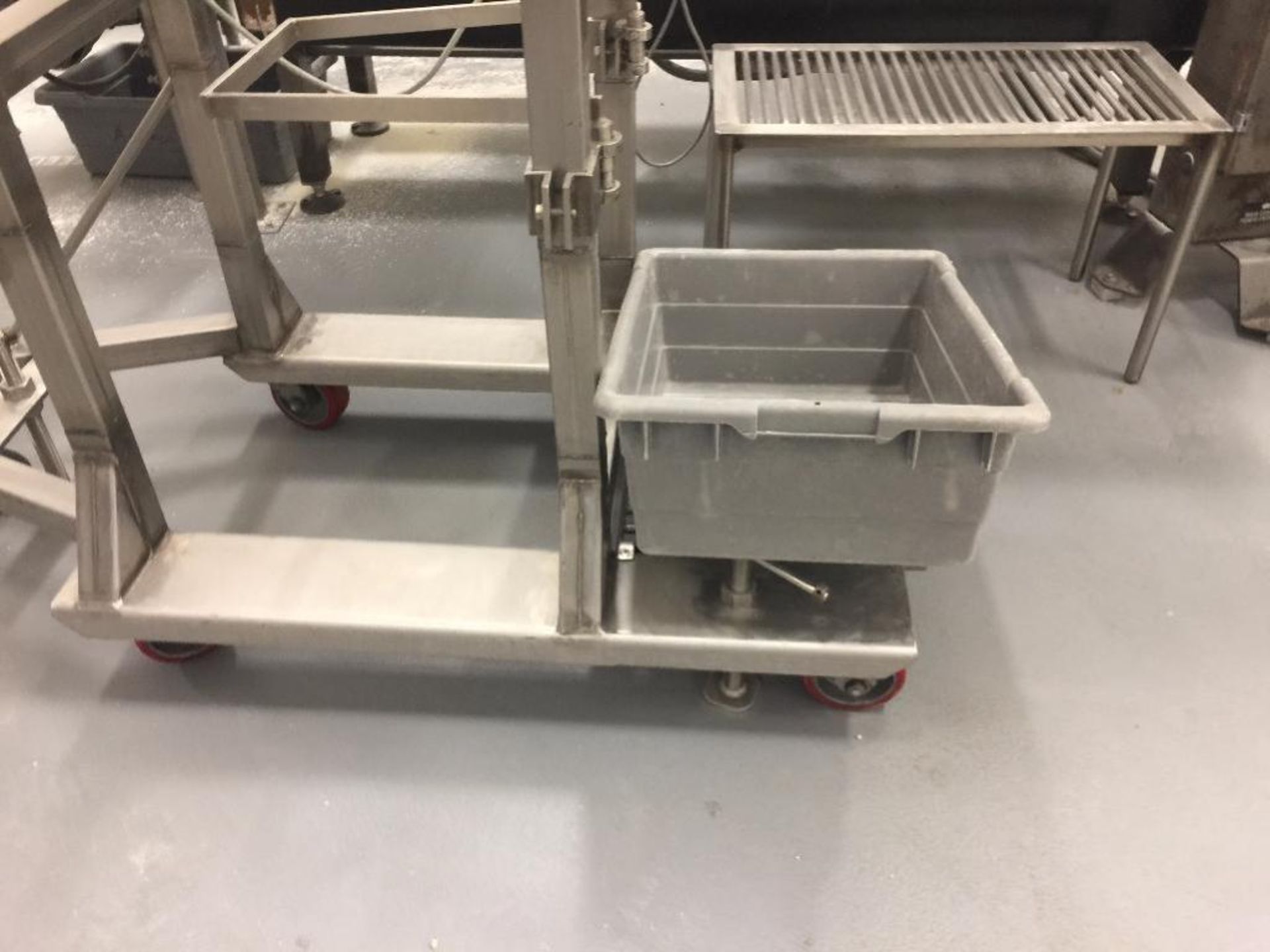 SS use bin, 30 in. x 30 in. x 24 in., cone bottom, on wheels. ** Rigging Fee: $ 175 ** (Located in: - Image 4 of 5