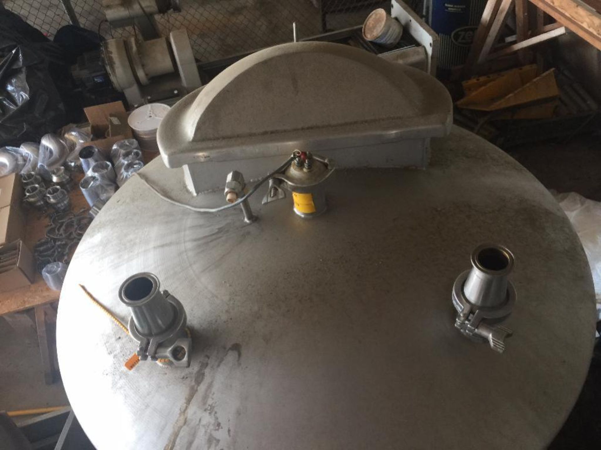 SS holding tank, dome bottom, 40 in. dia x 50 in. sidewall, 3 in. discharge, top manway ** Rigging F - Image 2 of 8