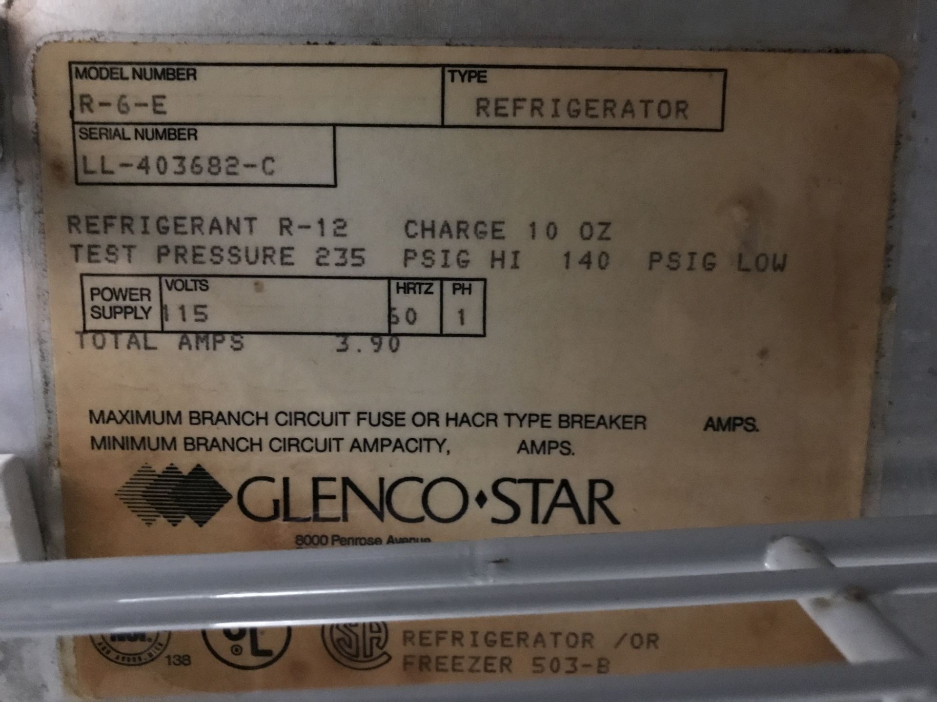 Glenco Star 1-door work top refrigerator, model R-6-E - Image 4 of 4