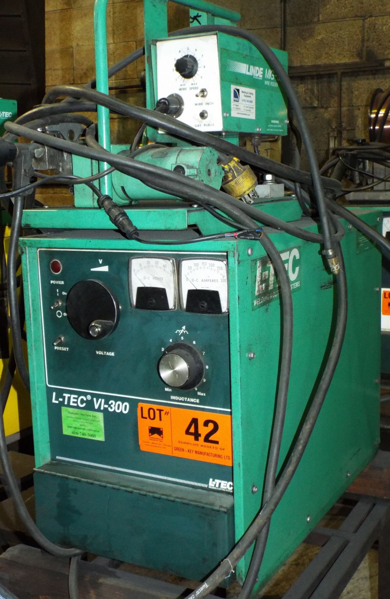 L-TEC VI-300 MIG WELDER WITH LINDE MIG -35 WIRE FEED, CABLES & GUN S/N: C94B-53406 (CI)