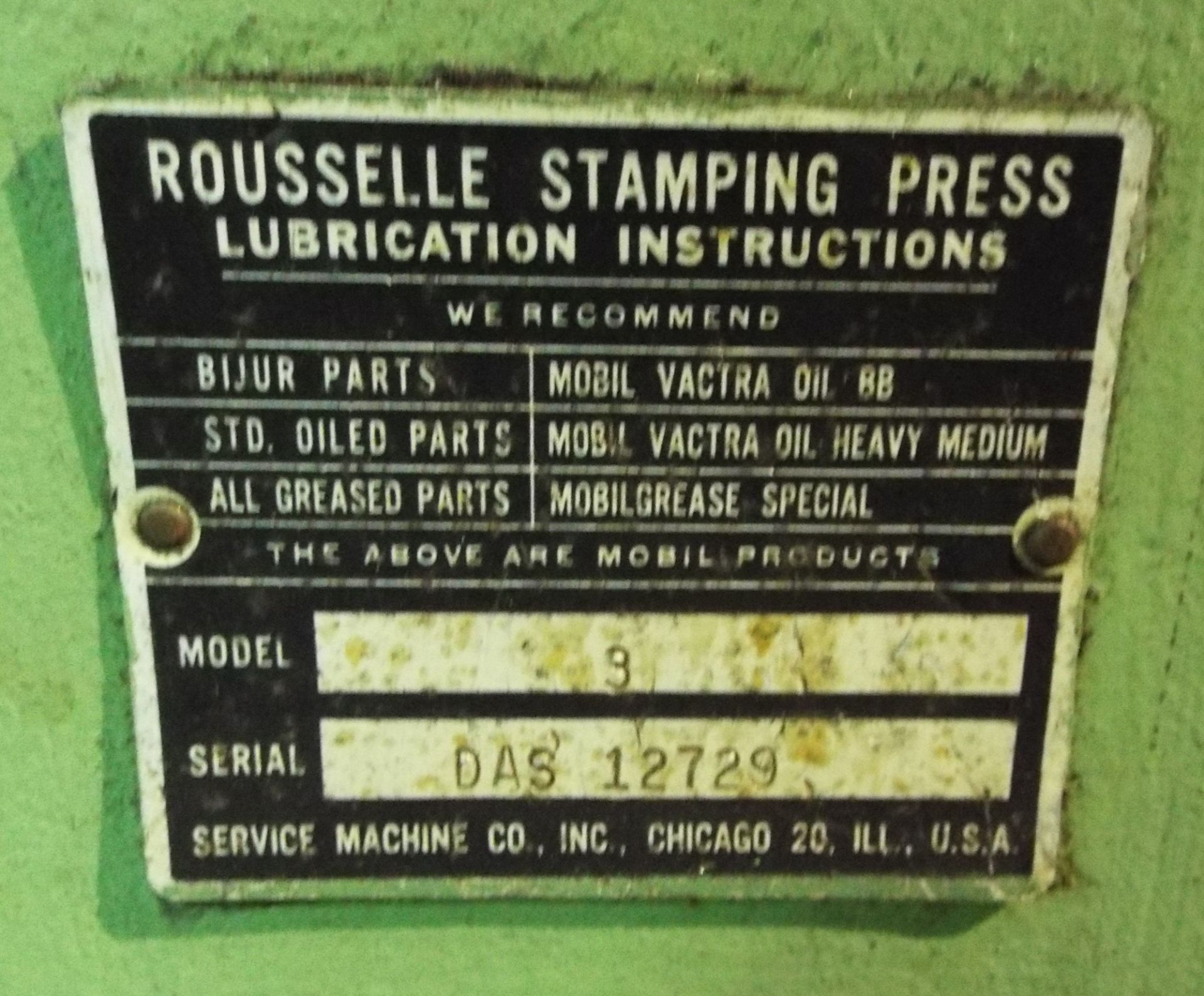 ROUSSELLE #3 OBI PUNCH PRESS WITH 25 TON CAPACITY, 2" STROKE, 2" RAM ADJUSTMENT, 135 SPM S/N: - Bild 3 aus 3