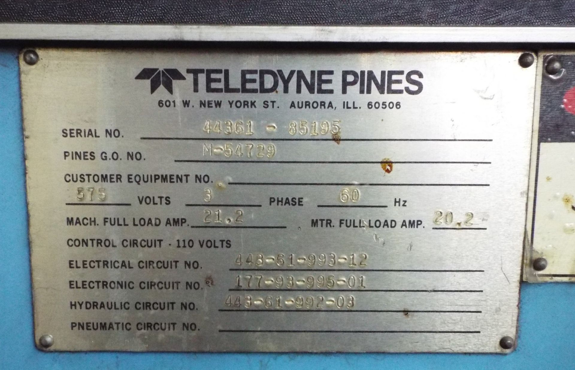 PINES 3-T VERTICAL HYDRAULIC BENDER WITH 1.250" X 16GA CAPACITY, 140s MAX ANGLE, 20HP MOTOR S/N: - Bild 5 aus 5