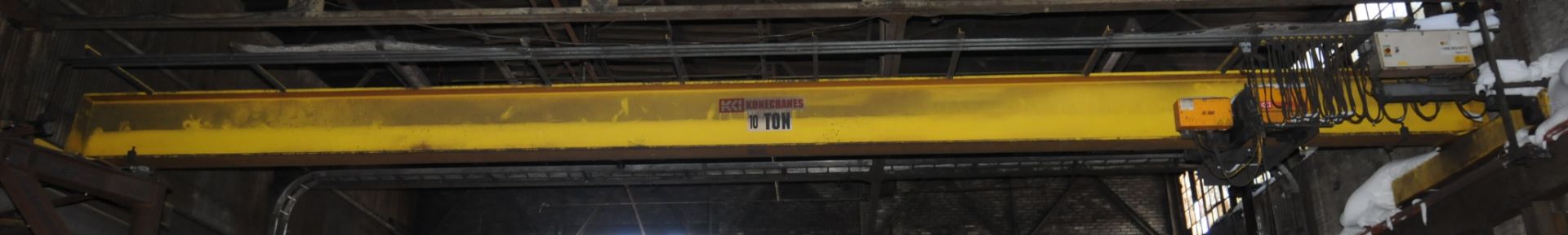 KONECRANE 10 TON CAPACITY TOP RUNNING SINGLE GIRDER OVERHEAD BRIDGE CRANE WITH APPROX. 45' SPAN,