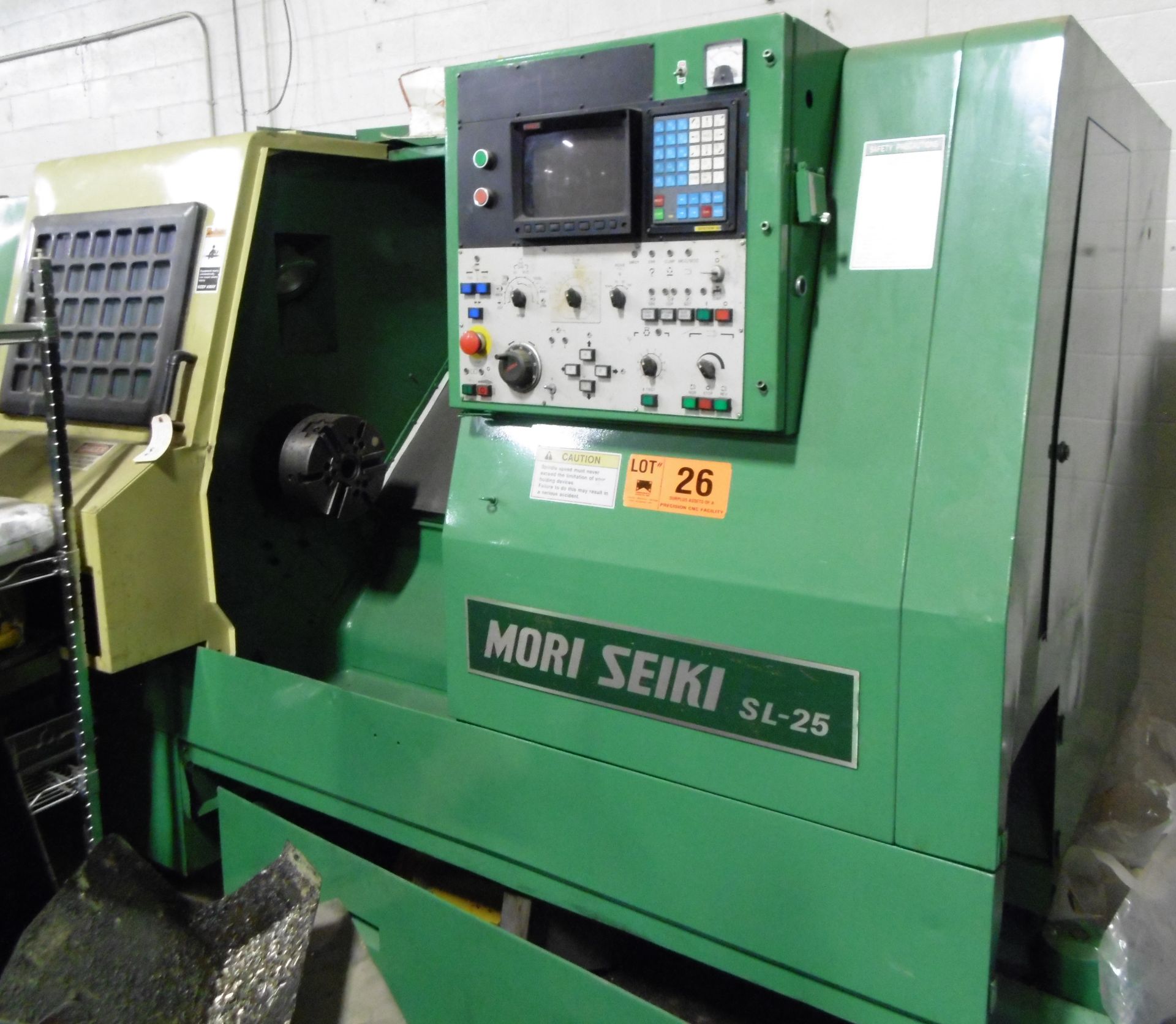 MORI-SEIKI SL-25 CNC TURNING CENTER WITH FANUC SYSTEM 10-T CNC CONTROL, TRAVELS X-6.29", Z-25.59",