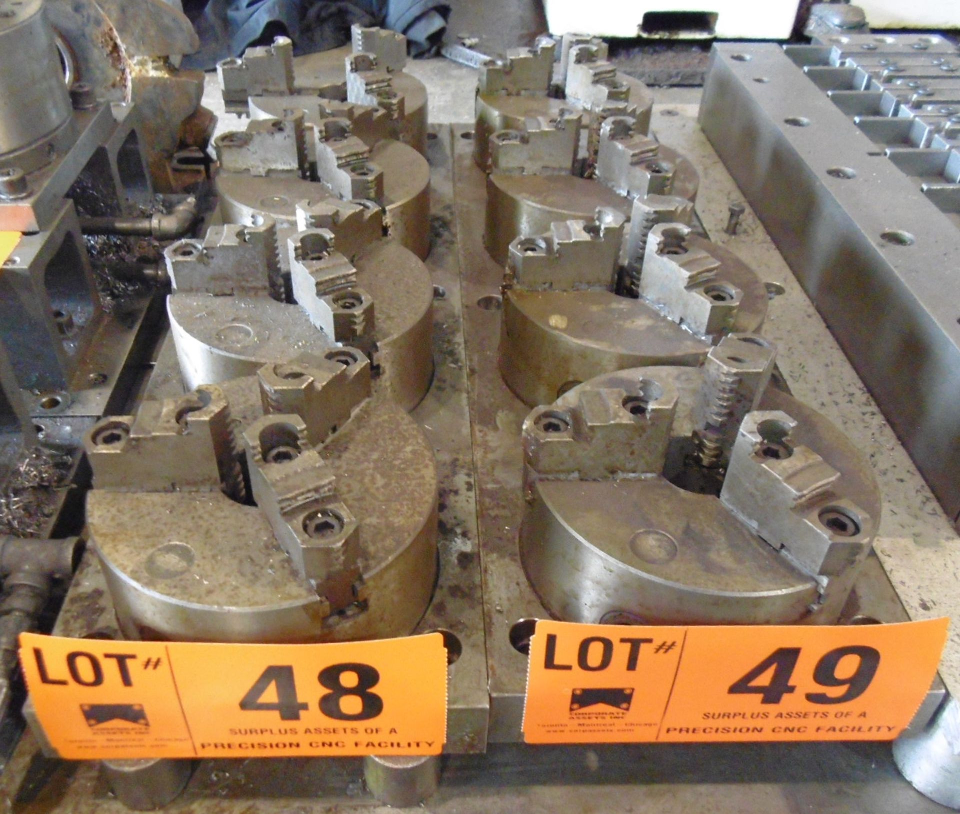 CLAMPING FIXTURE WITH (4) 6" DIA. 3 JAW CHUCKS
