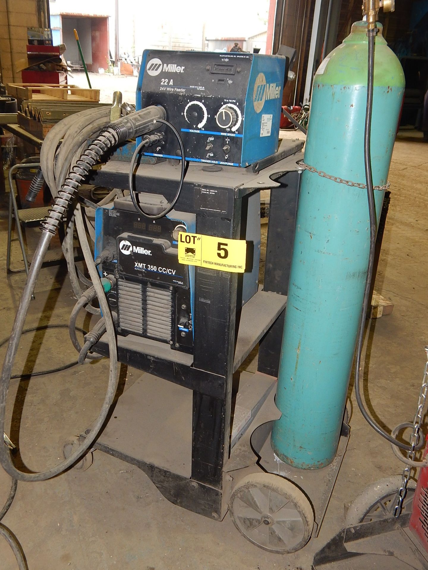 MILLER XMT 350 CC/CV DIGITAL ARC WELDER WITH MILLER 22A WIRE FEEDERS, CABLES AND GUN S/N: LG290147A
