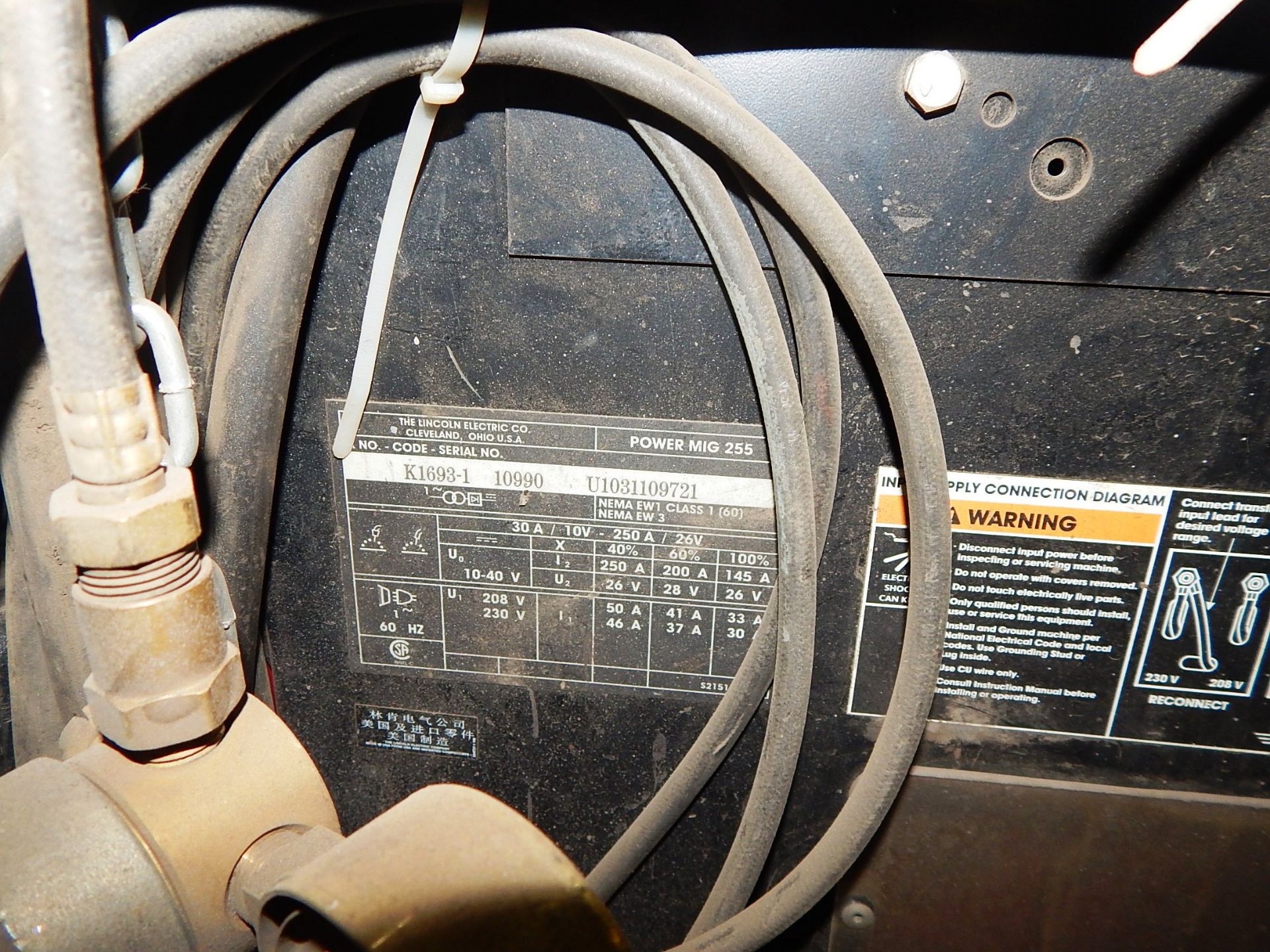 LINCOLN ELECTRIC POWER MIG 255 DIGITAL MIG WELDER WITH CABLES AND GUN S/N: K1693-1 - Image 3 of 3