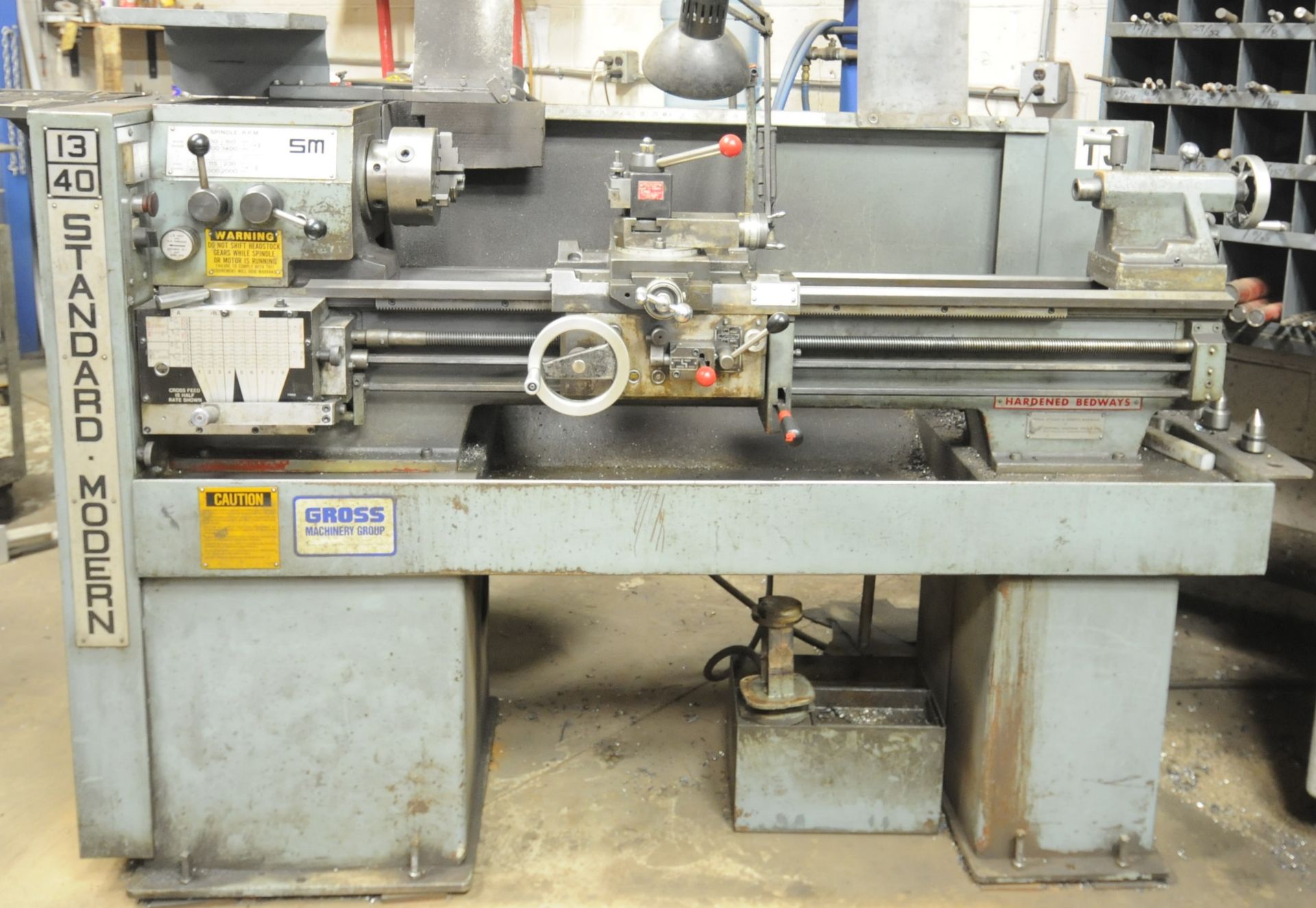 STANDARD MODERN 1340 TOOL ROOM LATHE WITH 14" SWING, 43" BETWEEN CENTERS, 1 ¬" SPINDLE BORE, 6" 3