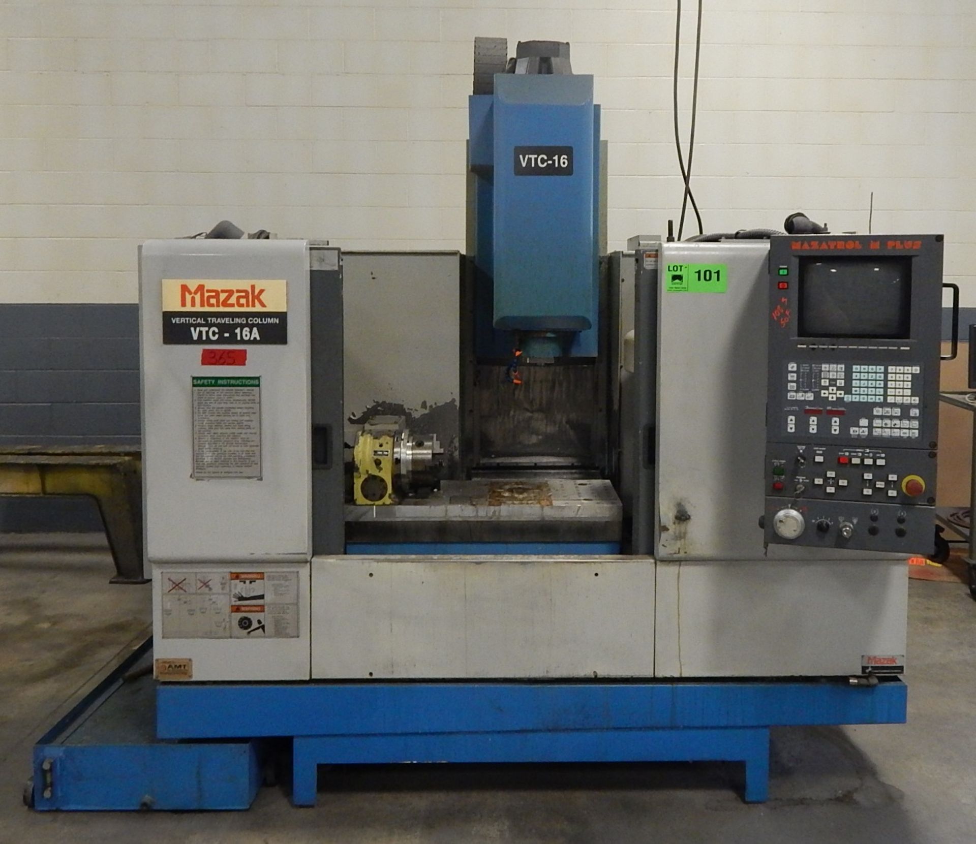 MAZAK VTC-16A VERTICAL MACHINING CENTER WITH MAZATROL M PLUS CNC CONTROL, 36" X 16" T-SLOT TABLE, - Image 2 of 2