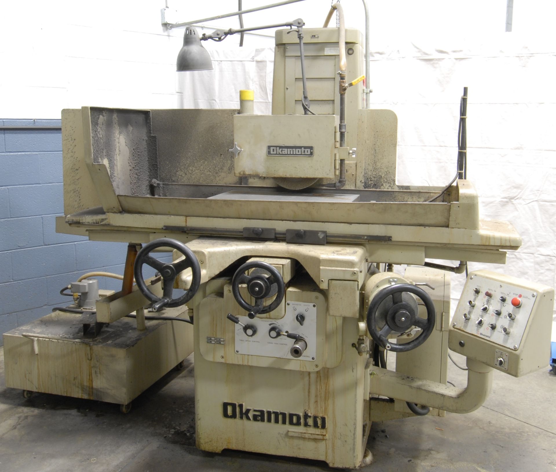 OKAMOTO ACL124N HYDRAULIC SURFACE GRINDER WITH 24" X 12" MAGNETIC BASE PLATE, 10" GRINDING WHEEL,