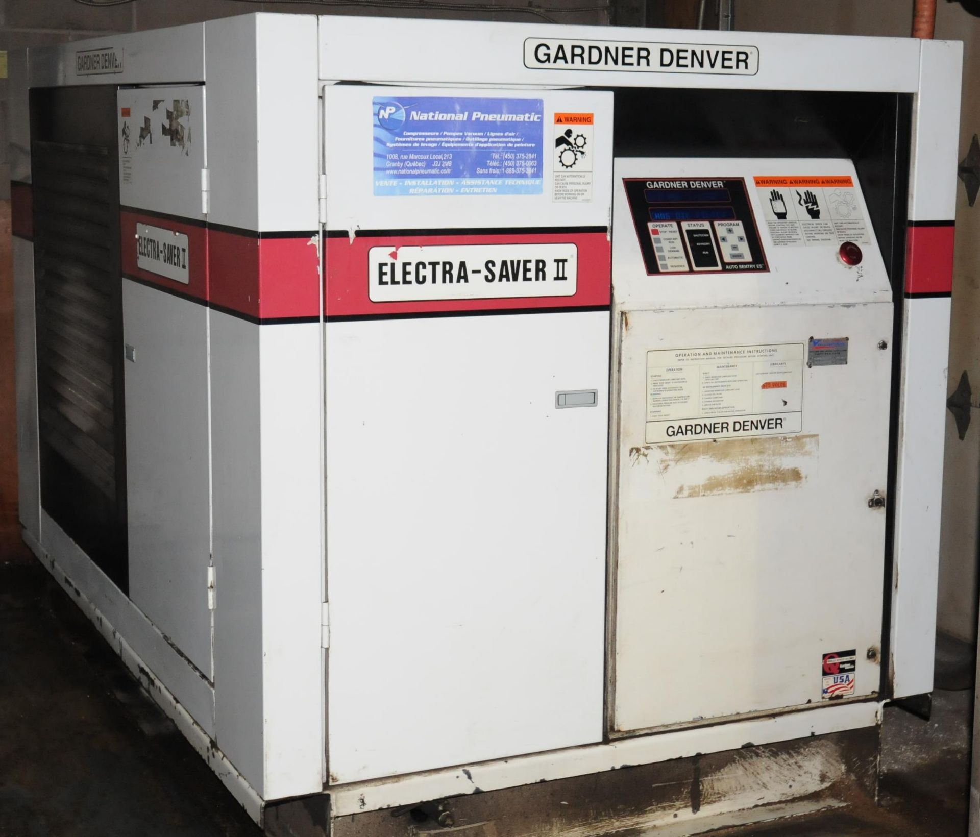 GARDNER DENVER ELECTRA SAVER II EBMQLE 75 HP SCREW TYPE AIR COMPRESSOR WITH AUTO SENTRY DIGITAL