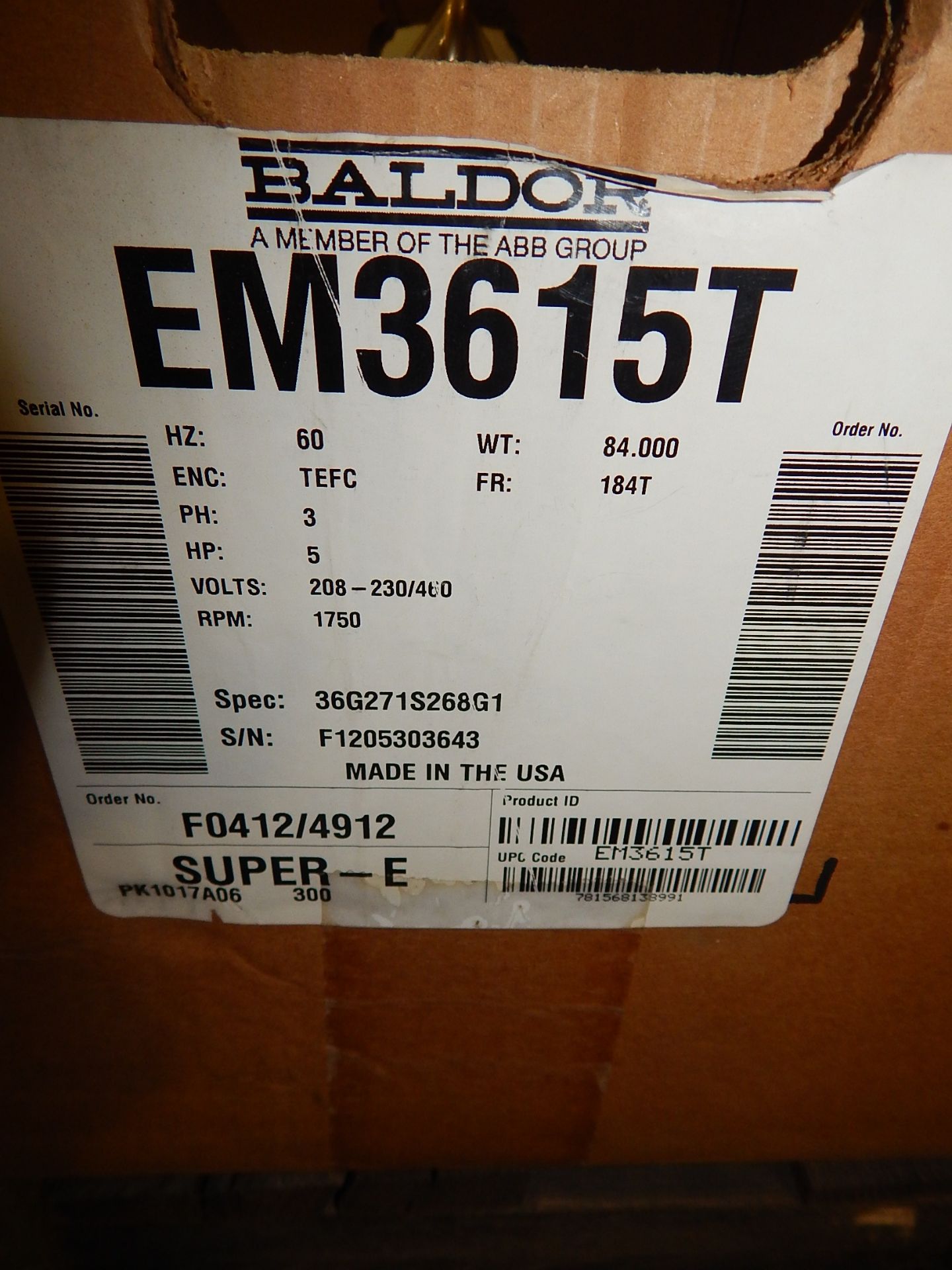 BALDOR 5HP/1750RPM/208-230-460V ELECTRIC MOTOR - Image 2 of 2