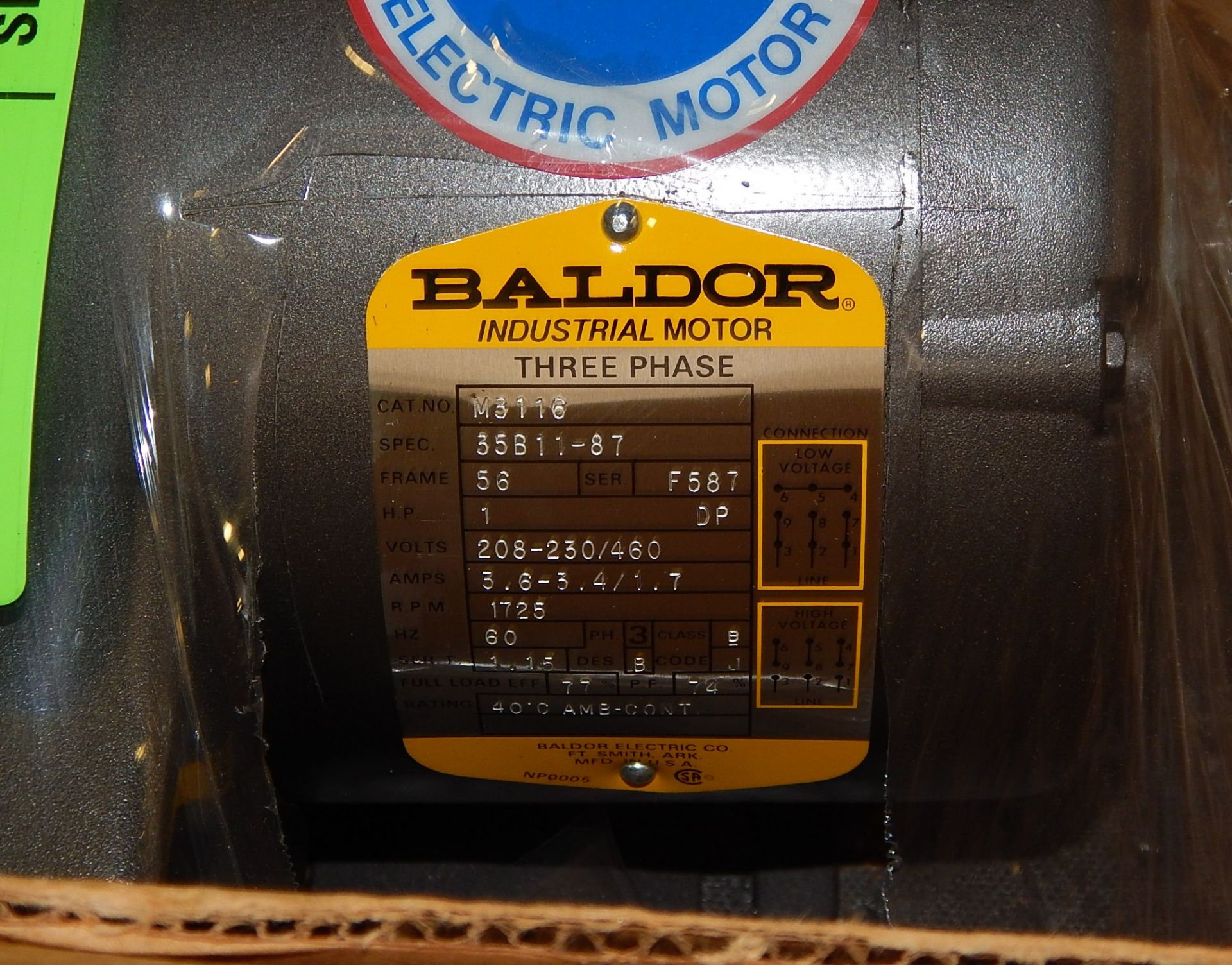 BALDOR 1HP/1725RPM/208-230-460 ELECTRIC MOTORS - Image 2 of 2