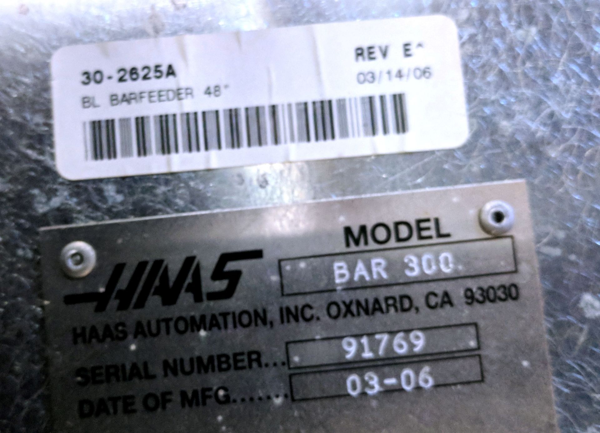 HAAS SERVO BAR 300 AUTOMATIC BAR FEEDER, S/N: 91769 (LOCATED AT 5476 GORVAN DR, MISSISSAUGA, ON) ( - Image 3 of 3