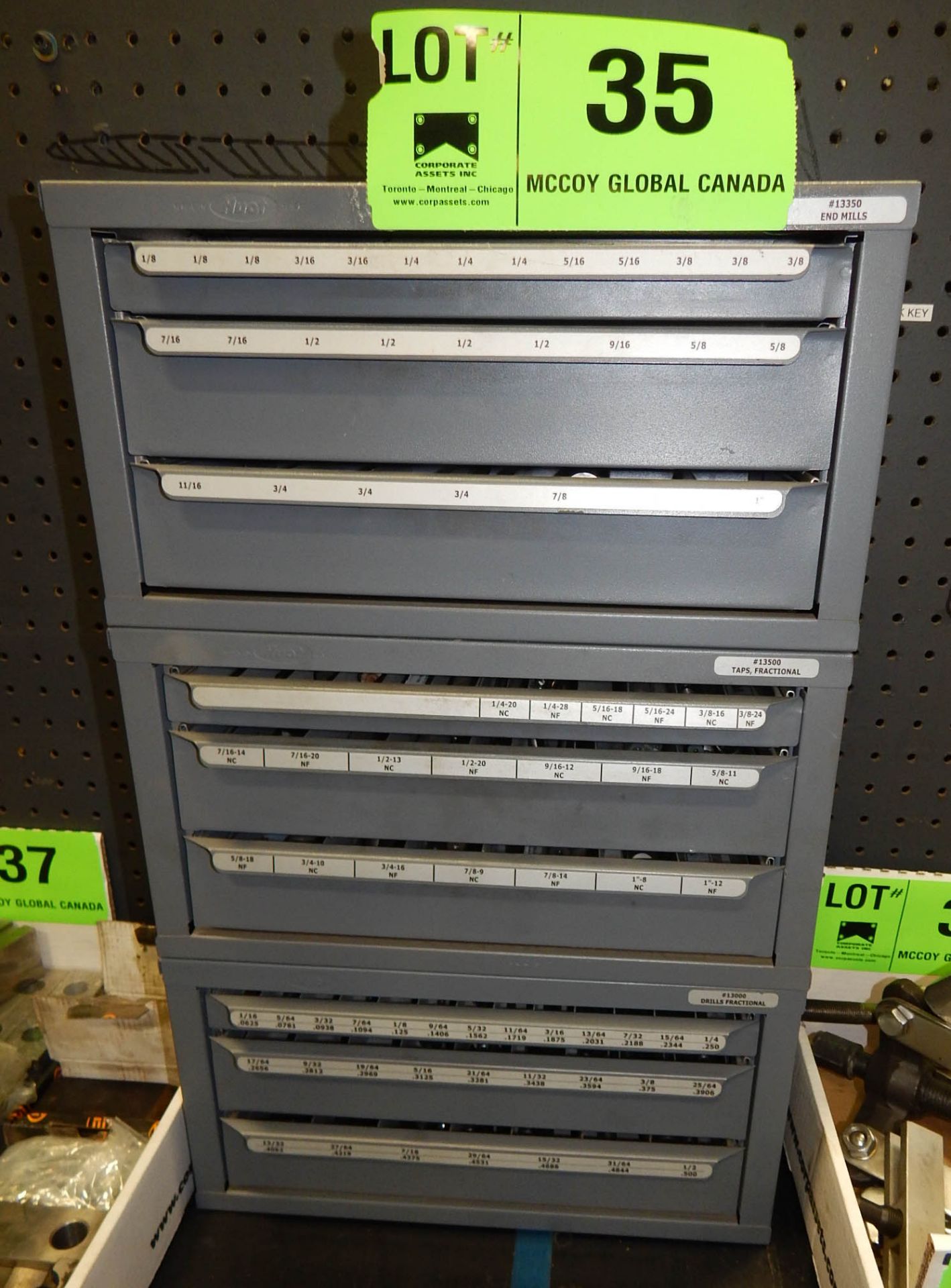 LOT/ INDEX CABINETS WITH DRILLS, END MILLS AND TAPS