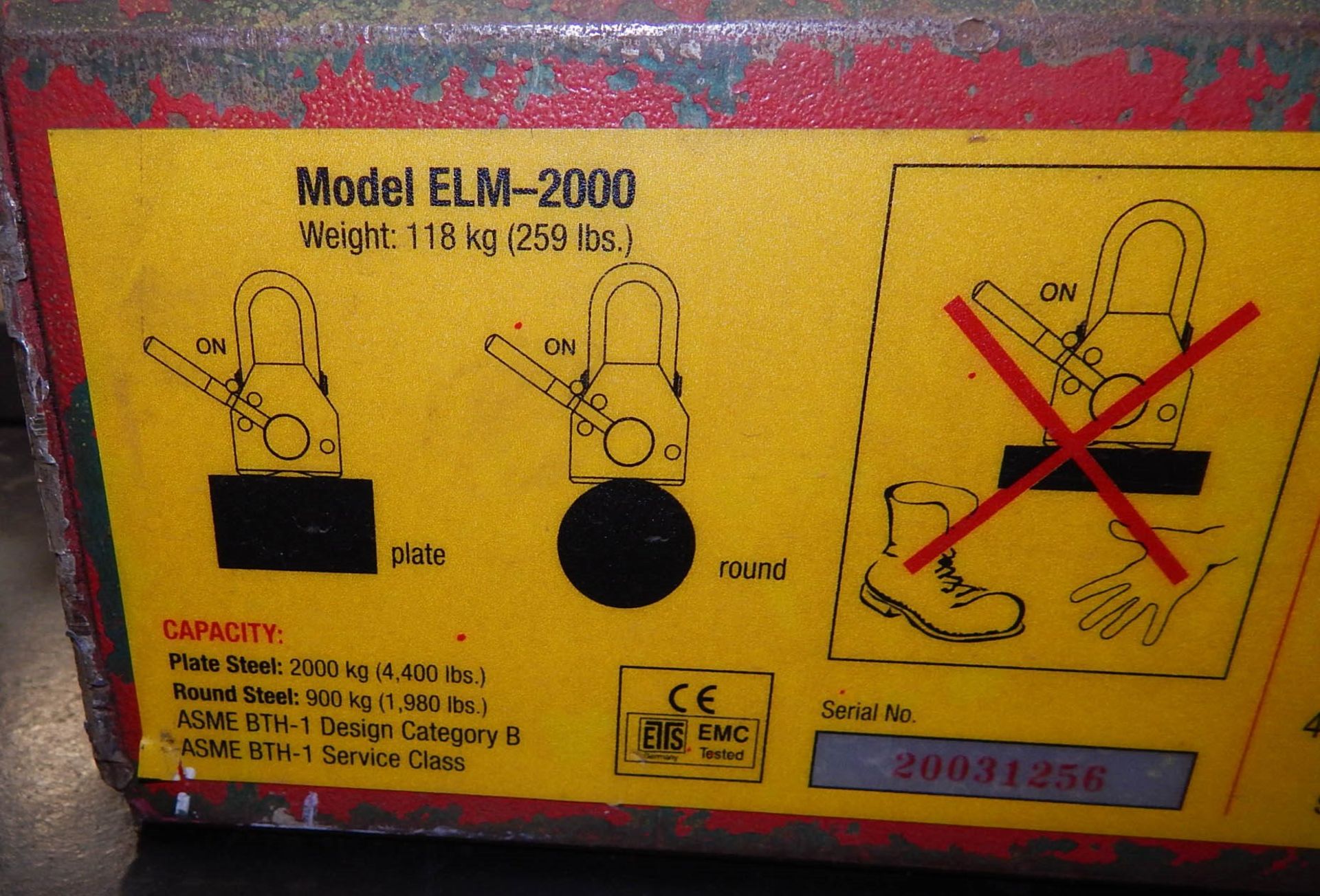 ECE EARTH CHAIN ELM-2000 2000 LBS CAPACITY LIFTING MAGNET, S/N 20031256 - Image 2 of 5