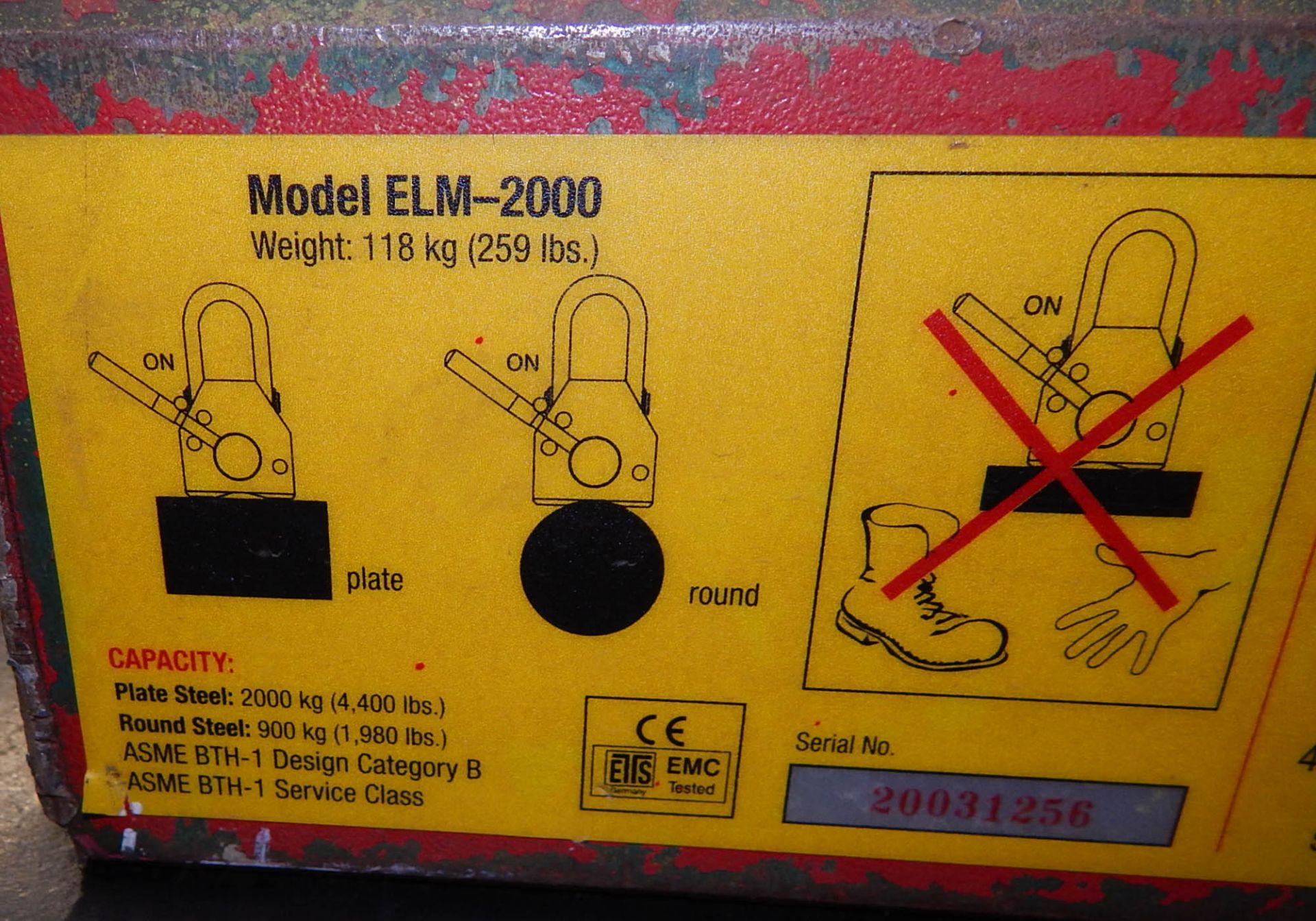 ECE EARTH CHAIN ELM-2000 2000 LBS CAPACITY LIFTING MAGNET, S/N 20031256 - Image 4 of 5