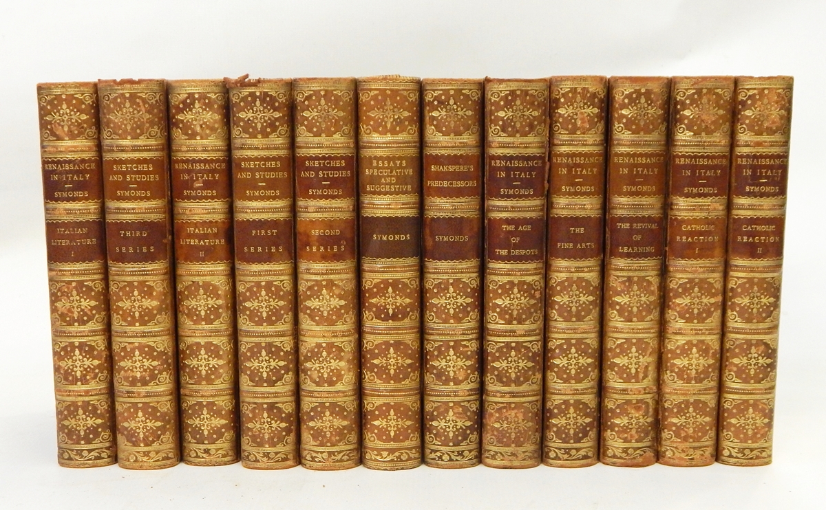 Fine bindings Simmons, John Adington Various vols including Italian Literature, Catholic Reactions,
