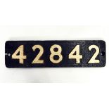 Cast iron steam locomotive smoke box numberplate, no.42842 (LMS 2-6-0 (CRAB)), 55.