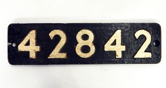 Cast iron steam locomotive smoke box numberplate, no.42842 (LMS 2-6-0 (CRAB)), 55.