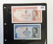 Two Rhodesian banknotes comprising one £1 note (14 October 1968) and one 10s note (10 September