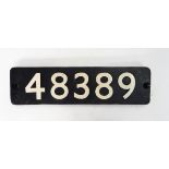 Cast iron steam locomotive smoke box numberplate, no.48389 (BR LMS class 8F 2-8-0), 55.