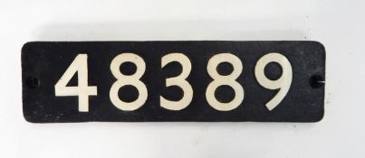 Cast iron steam locomotive smoke box numberplate, no.48389 (BR LMS class 8F 2-8-0), 55.