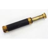 French brass bound leather three-draw telescope