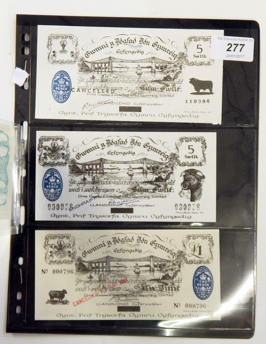 Four Black Sheep Company banknotes, two 1 punt, one 5 punts, one 10 punts, (all cancelled,