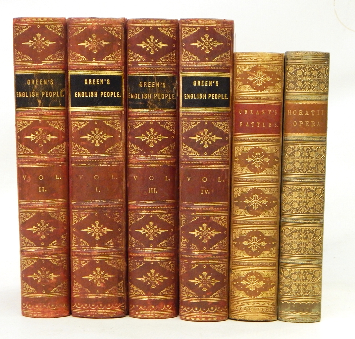 Green, J R "A Short History of the English People", MacMillan & Co 1902, 4 vols, full red leather,