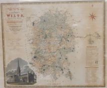 19th century handcoloured engraved map of the County of Wilts from an actual survey,