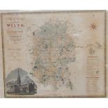 19th century handcoloured engraved map of the County of Wilts from an actual survey,