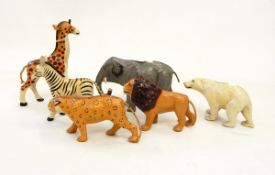 Collection of 10 early 20th century papier mache animal models including a tiger, a giraffe,